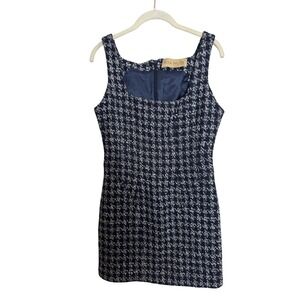 Aya Muse Womens Navy White Houndstooth Tweed Square Neck Mini Shift Dress